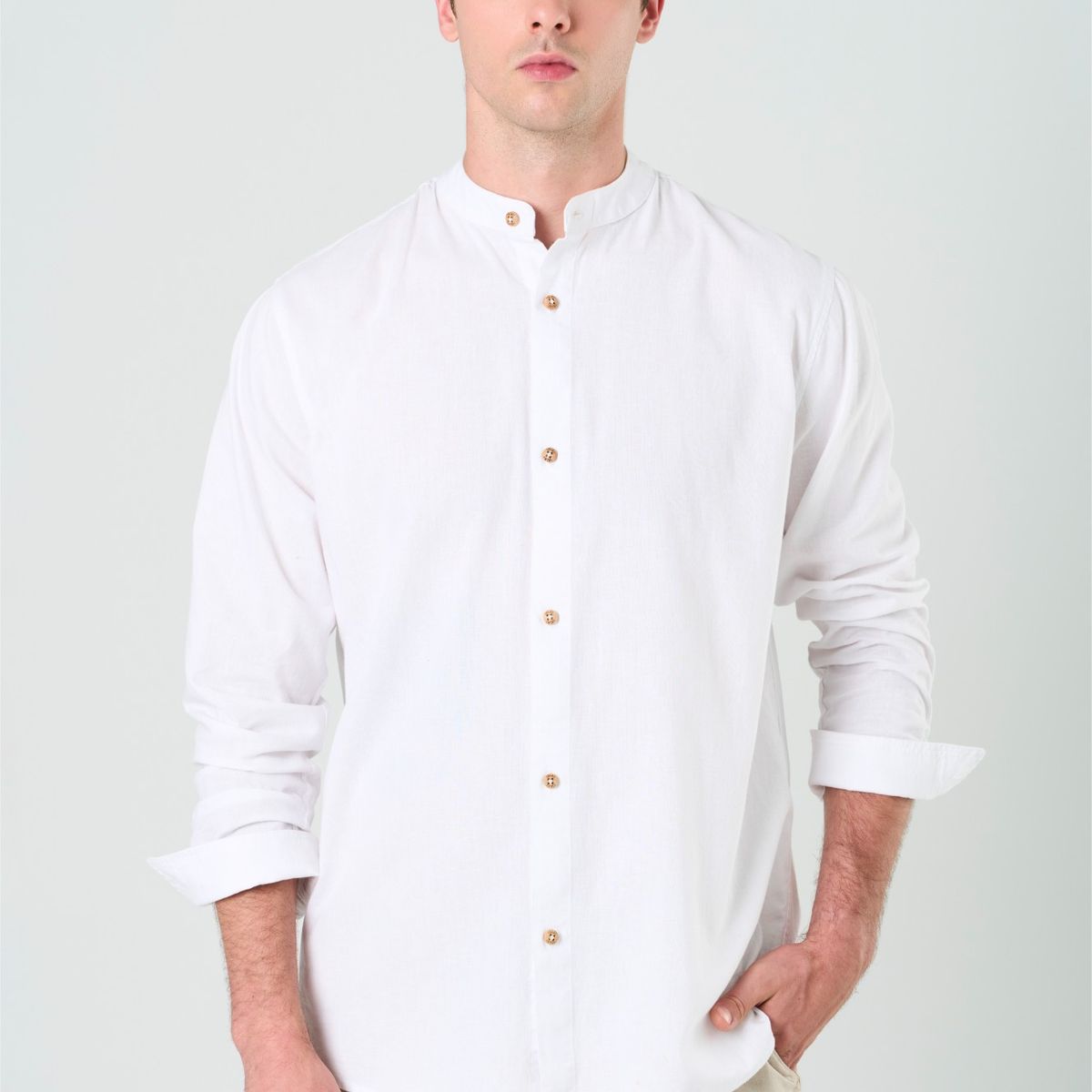 VELEZ - Vélez Camisa Manga Larga Para Hombre Cuello Nerú Blanco
