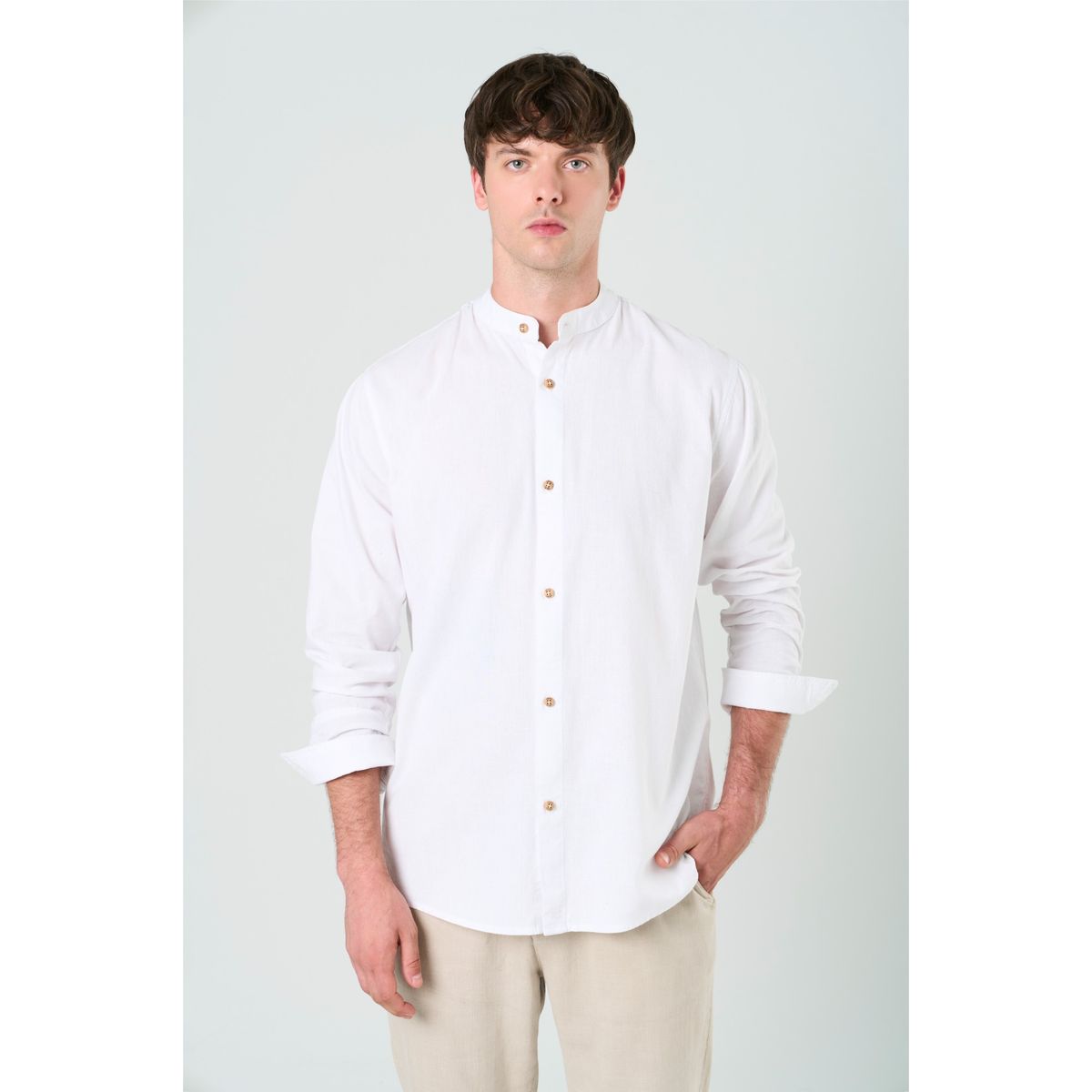 VELEZ - Vélez Camisa Manga Larga Para Hombre Cuello Nerú Blanco