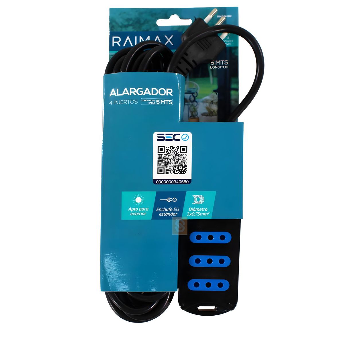 Alargador Eléctrico 4 Tomas 5m Protección Sec Negro - SC, marca DBLUE - Foto 2