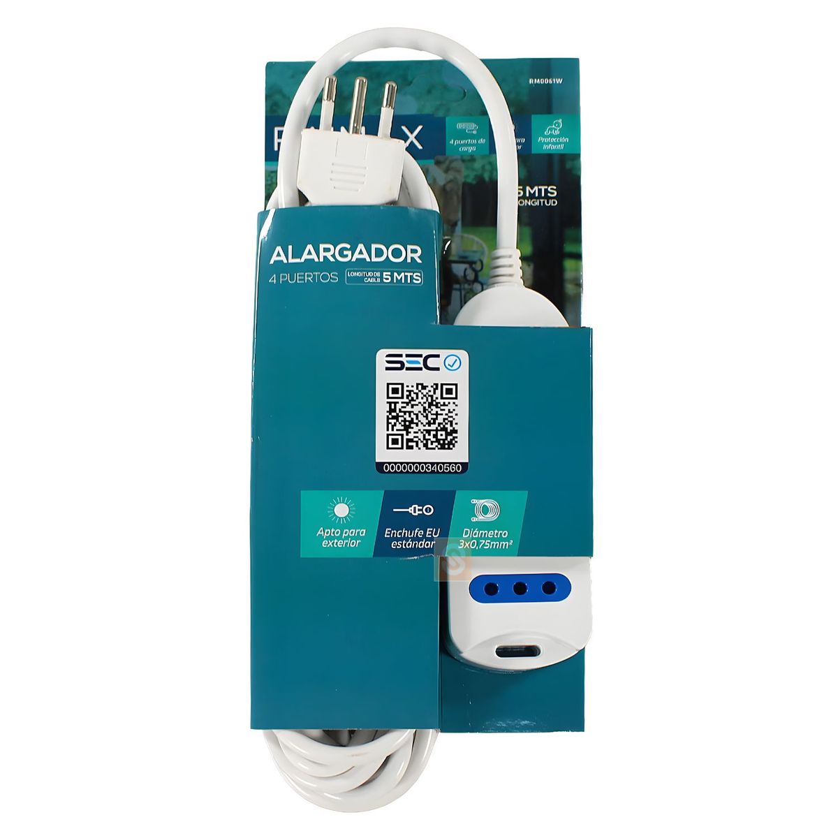 Alargador Eléctrico 4 Tomas 5m Protección Sec Blanco - SC, marca DBLUE - Foto 2