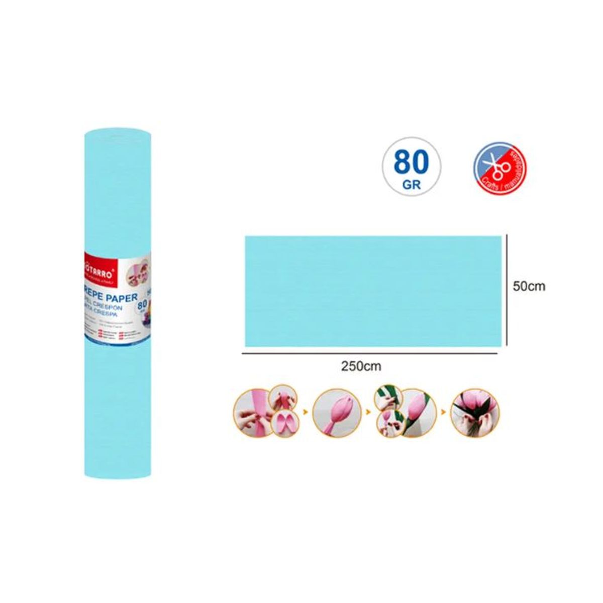 GENERICO - Papel Crepé Agua Marina 50x250 cm 80g