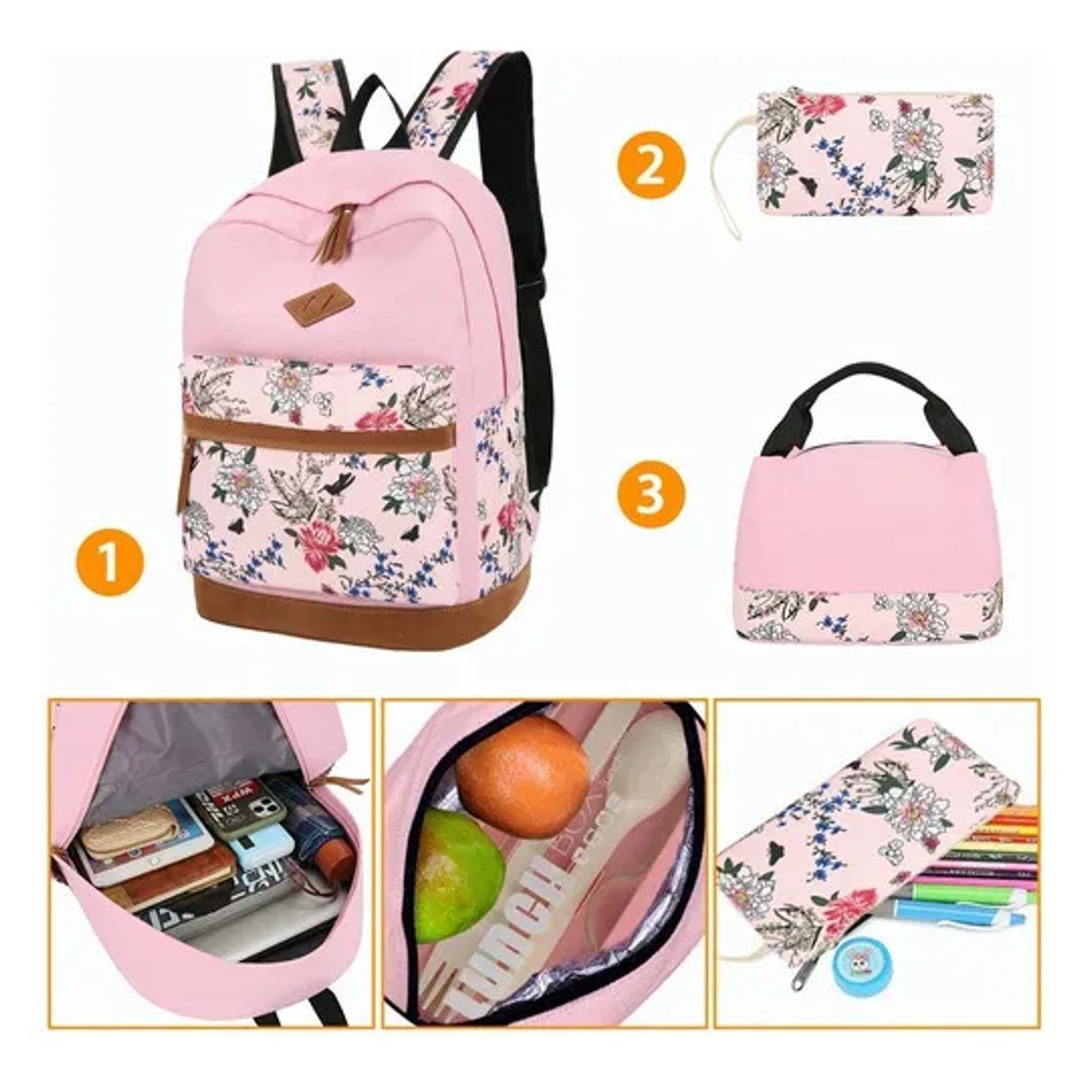 GENERICO - Kit Mochila Moda Casual Bolso Casual Para Mujer 3 Piezas Rosa