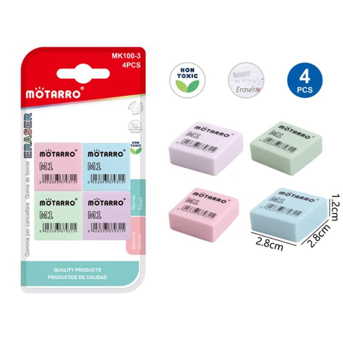 GENERICO - Gomas de borrar pvc 4pcs 28x28x12mm