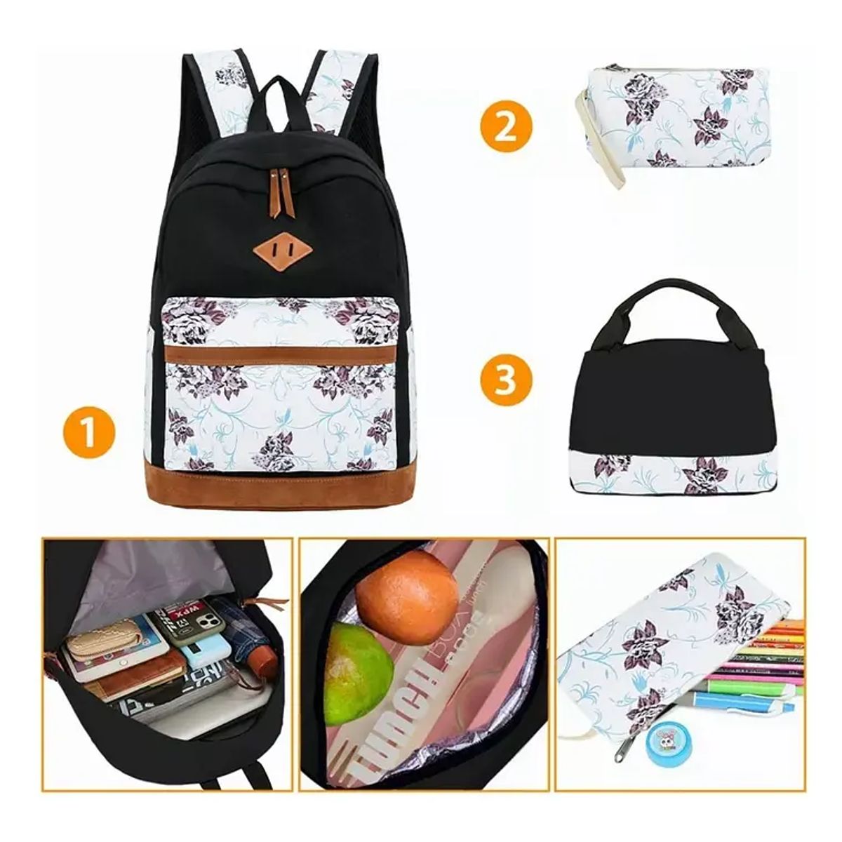GENERICO - Kit Mochila Moda Casual Bolso Casual Para Mujer 3 Piezas Negro