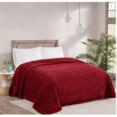 GENERICO - Frazada Plush Acanalada 2 p Medida 200x230 cm, Burdeos (Sin Fundas)