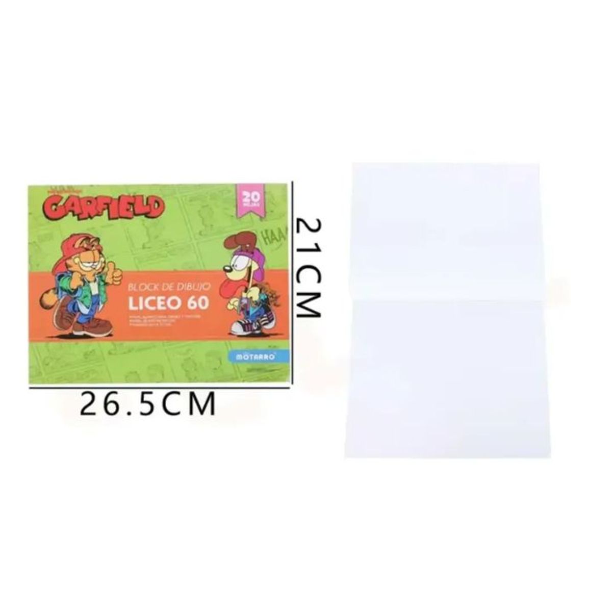 GENERICO - Block de Dibujo Garfield Liceo 60 – 26×21 cm, 20 Hojas
