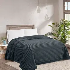 GENERICO - Frazada Plush Acanalada 2 p Medida 200x230 cm, Gris (Sin Fundas)