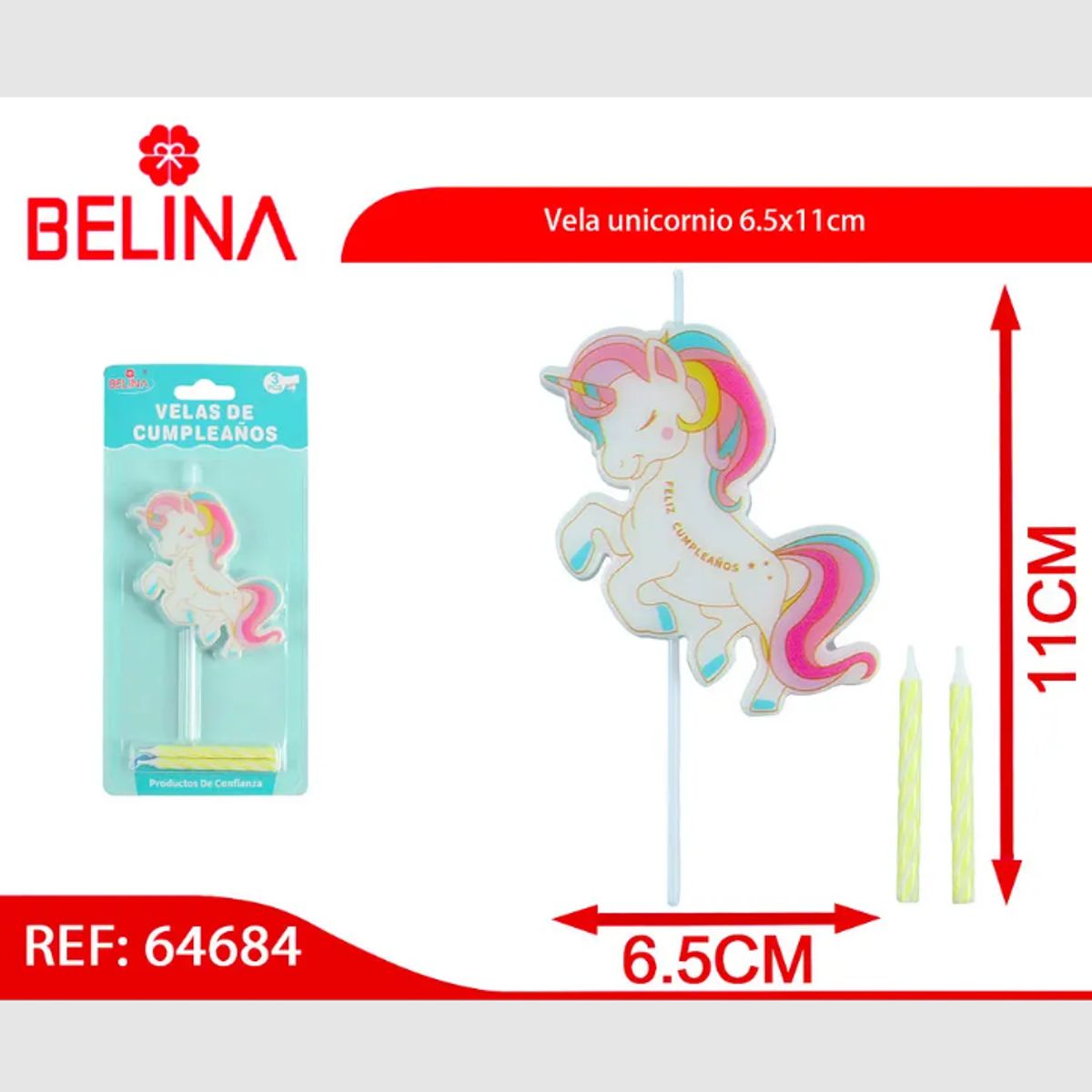 GENERICO - Vela Decorativa Unicornio 6,5 x 11 cm – Ideal para Cumpleaños
