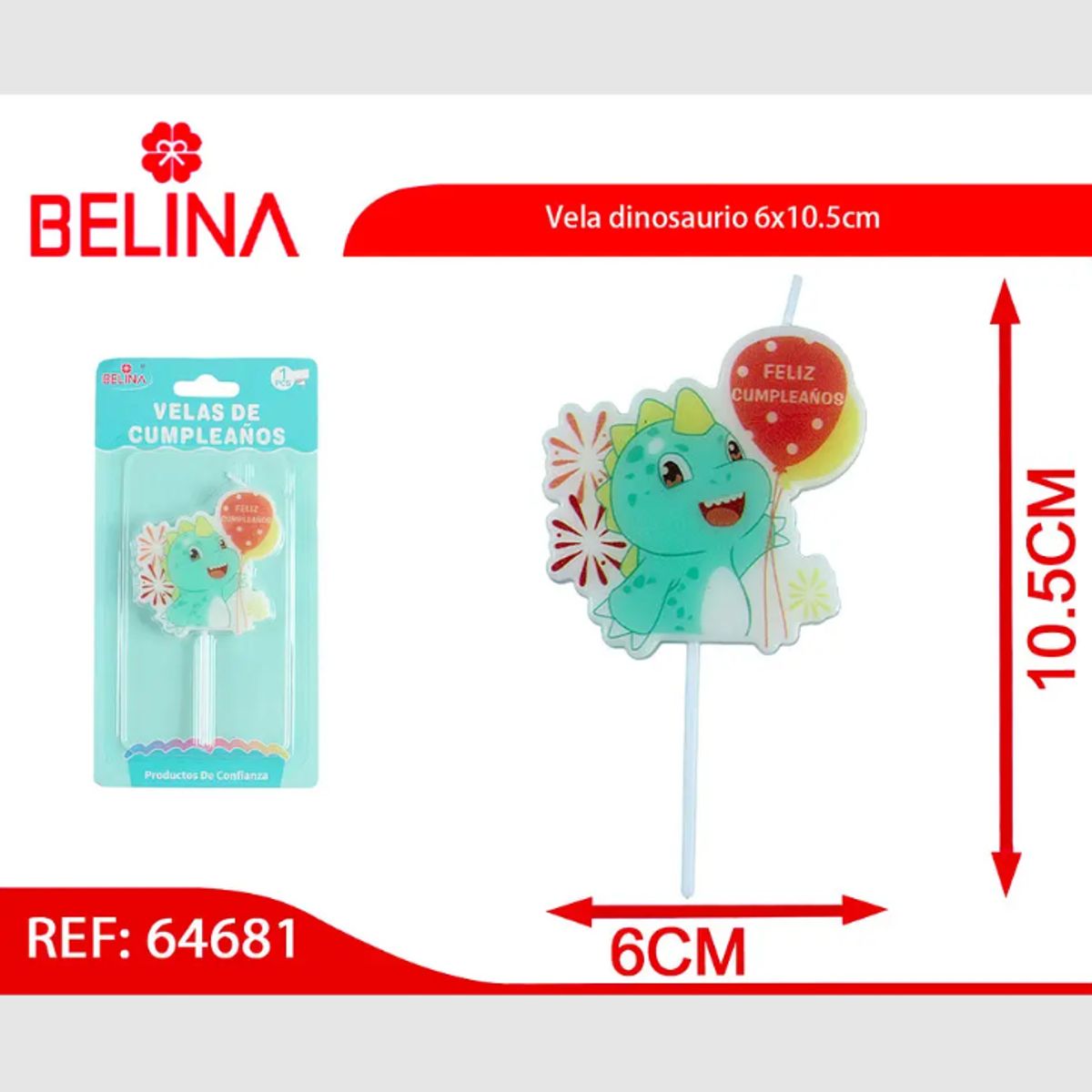 GENERICO - Vela Decorativa Dinosaurio 6 x 10,5 cm – Ideal para Cumpleaños