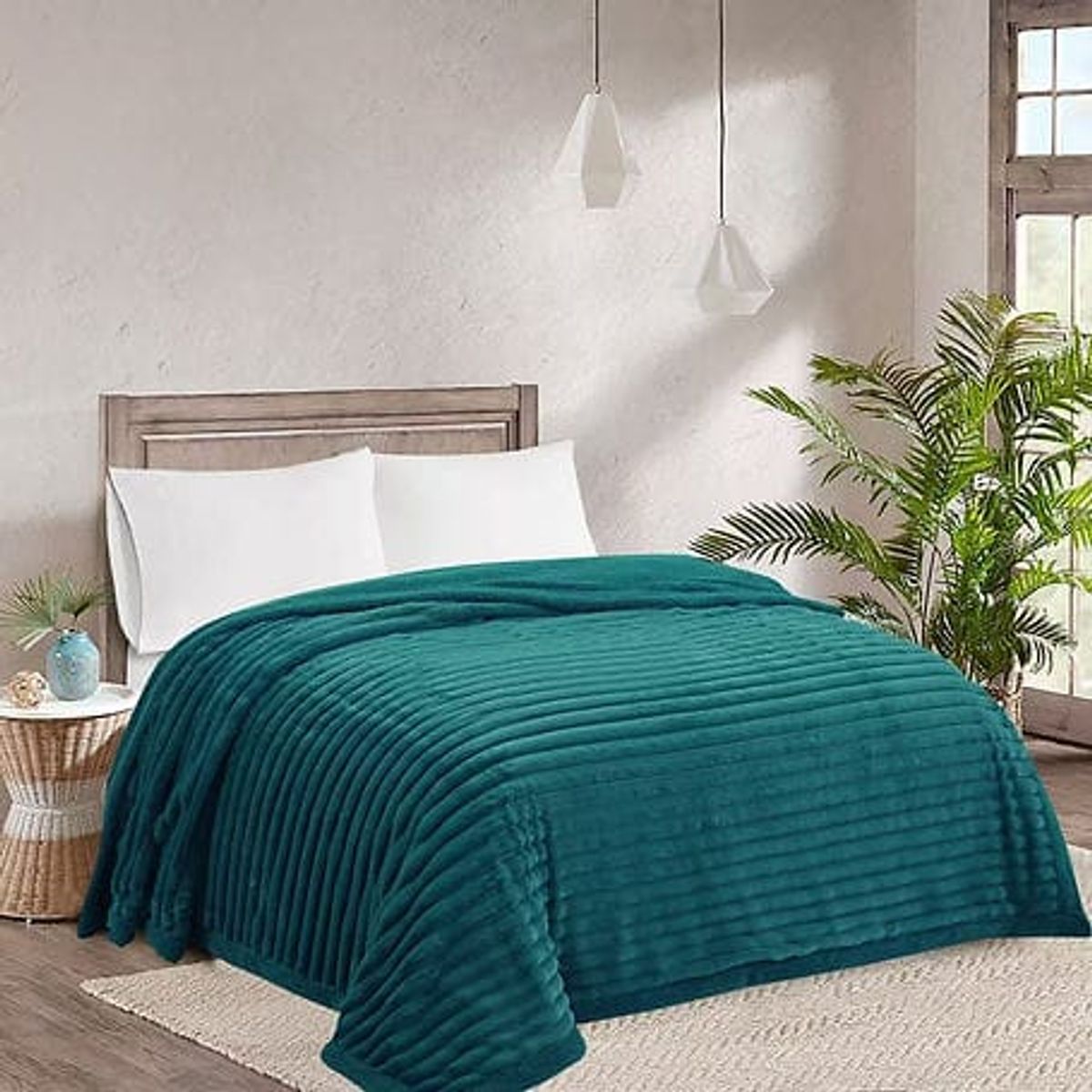 GENERICO - Frazada Plush Acanalada 2 p Medida 200x230 cm, Verde (Sin Fundas)