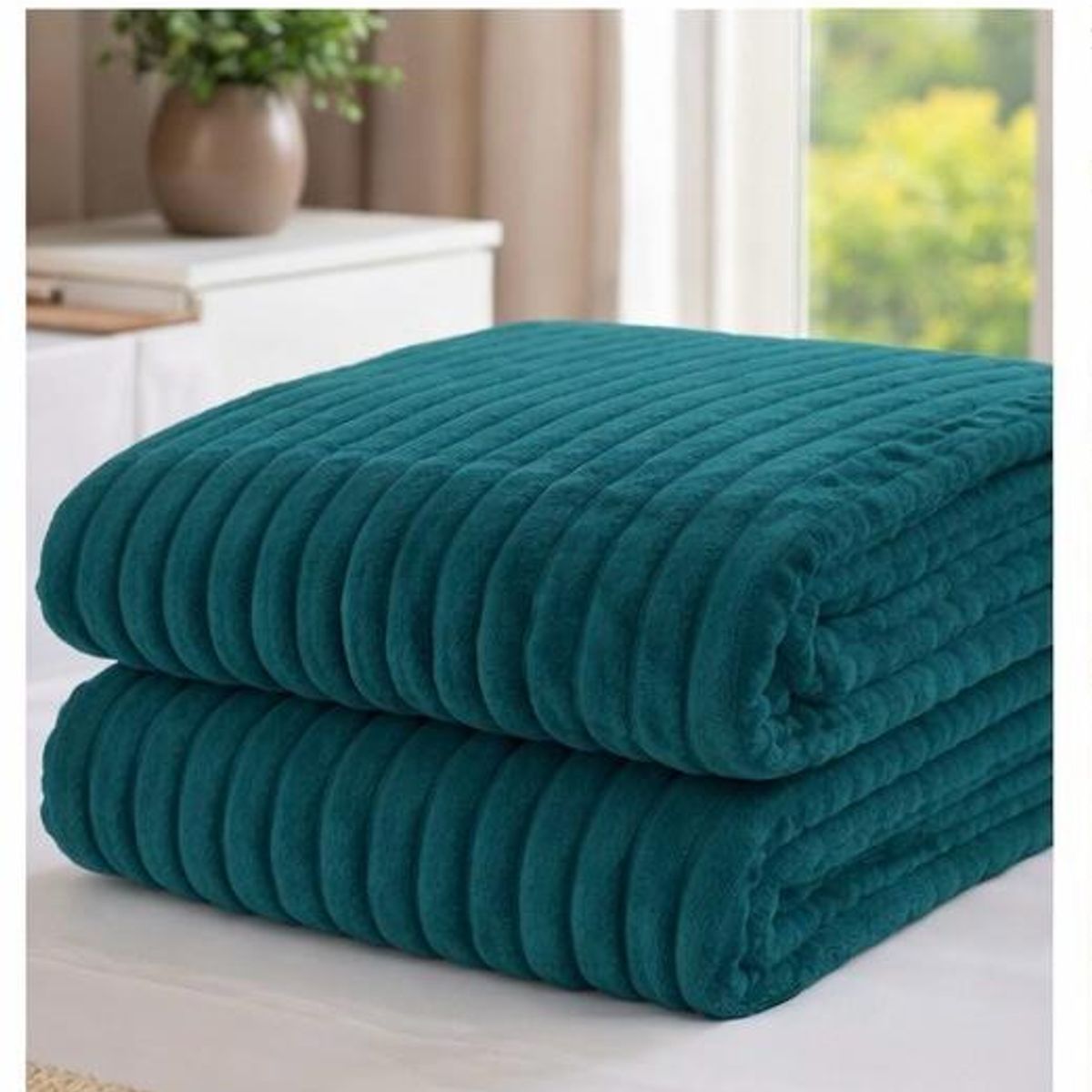 GENERICO - Frazada Plush Acanalada 2 p Medida 200x230 cm, Verde (Sin Fundas)