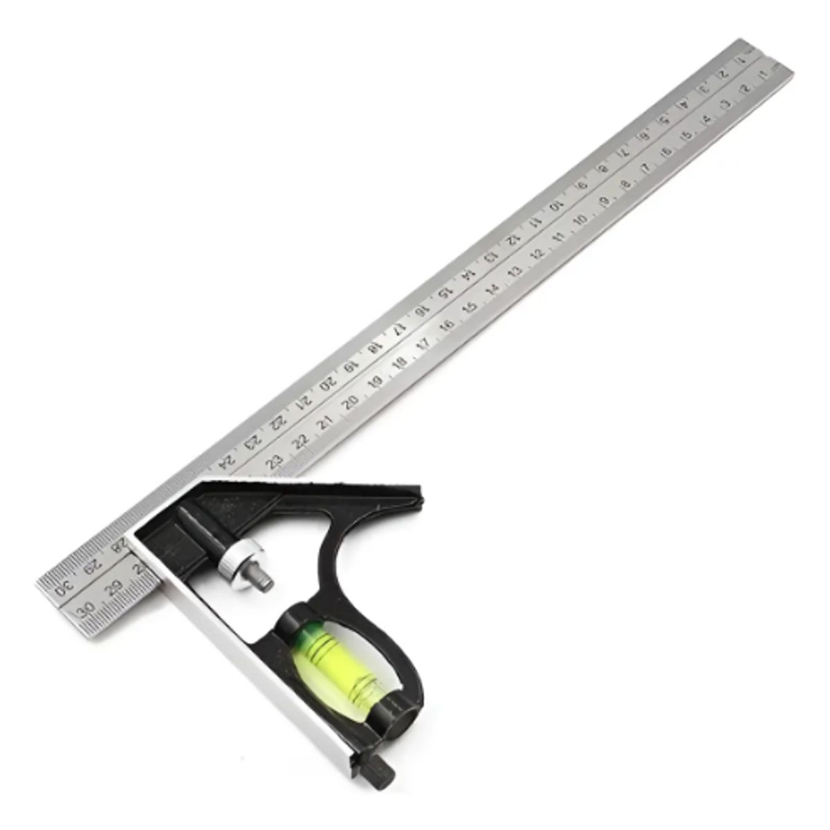 GENERICO - Escuadra Profesional Ajustable Con Nivel Combinada 300mm 12 Plateado