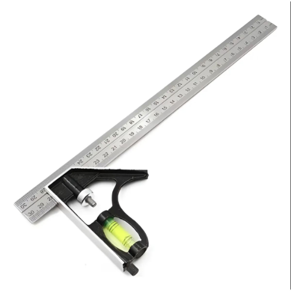 GENERICO - Escuadra Profesional Ajustable Con Nivel Combinada 300mm 12 Plateado