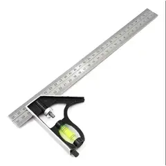 GENERICO - Escuadra Profesional Ajustable Con Nivel Combinada 300mm 12 Plateado