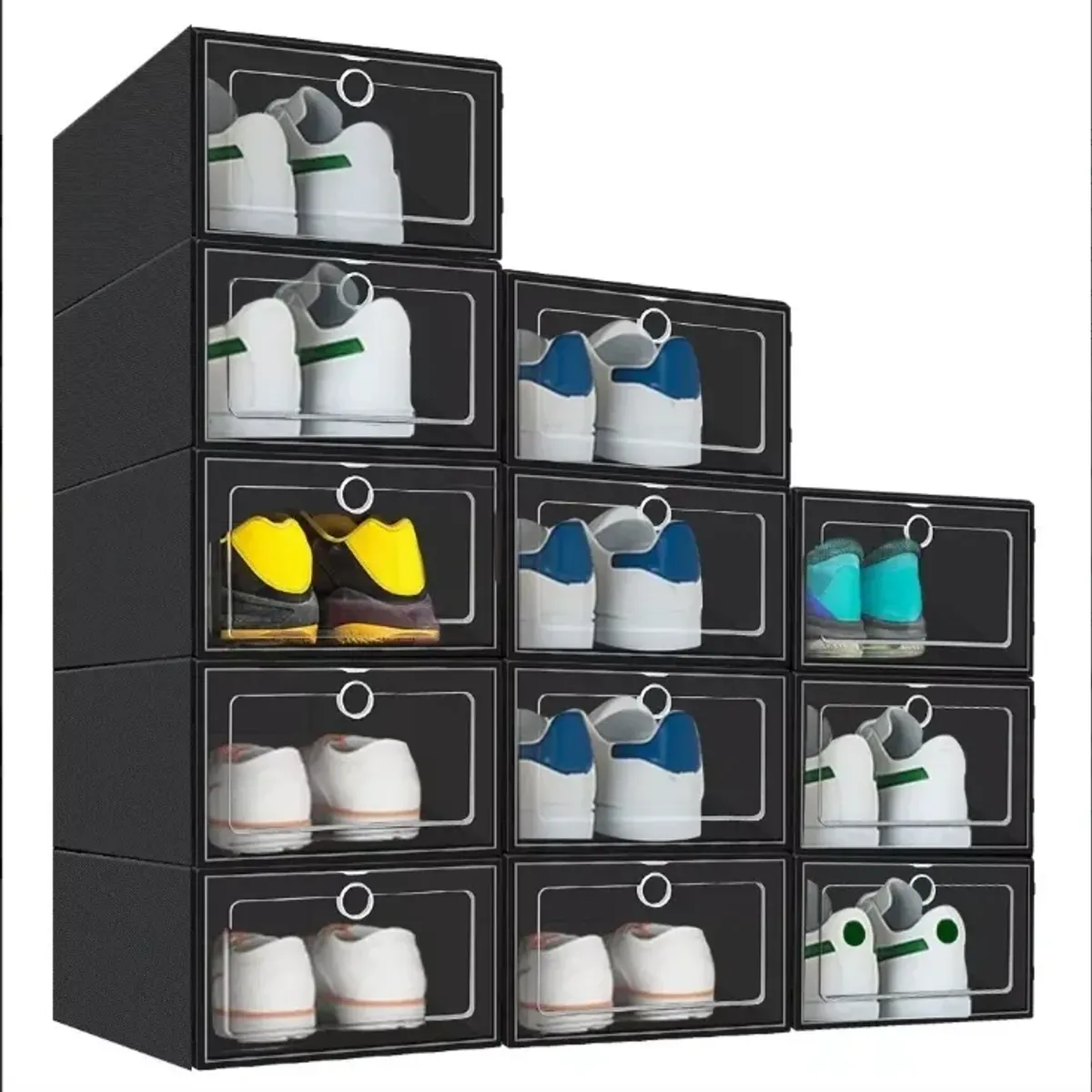 ANYHOGAR - Caja Organizador De Zapatos Apilables 12 Piezas Negro