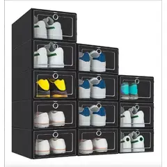 ANYHOGAR - Caja Organizador De Zapatos Apilables 12 Piezas Negro