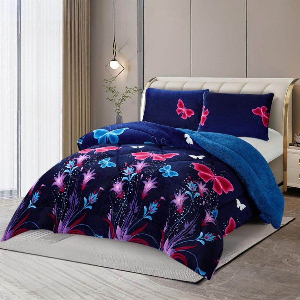 GENERICO - Cobertor De 2 Plazas Plush Liso Con Chiporro + 2 Fundas Almohada - Multicolor - 2 Plazas