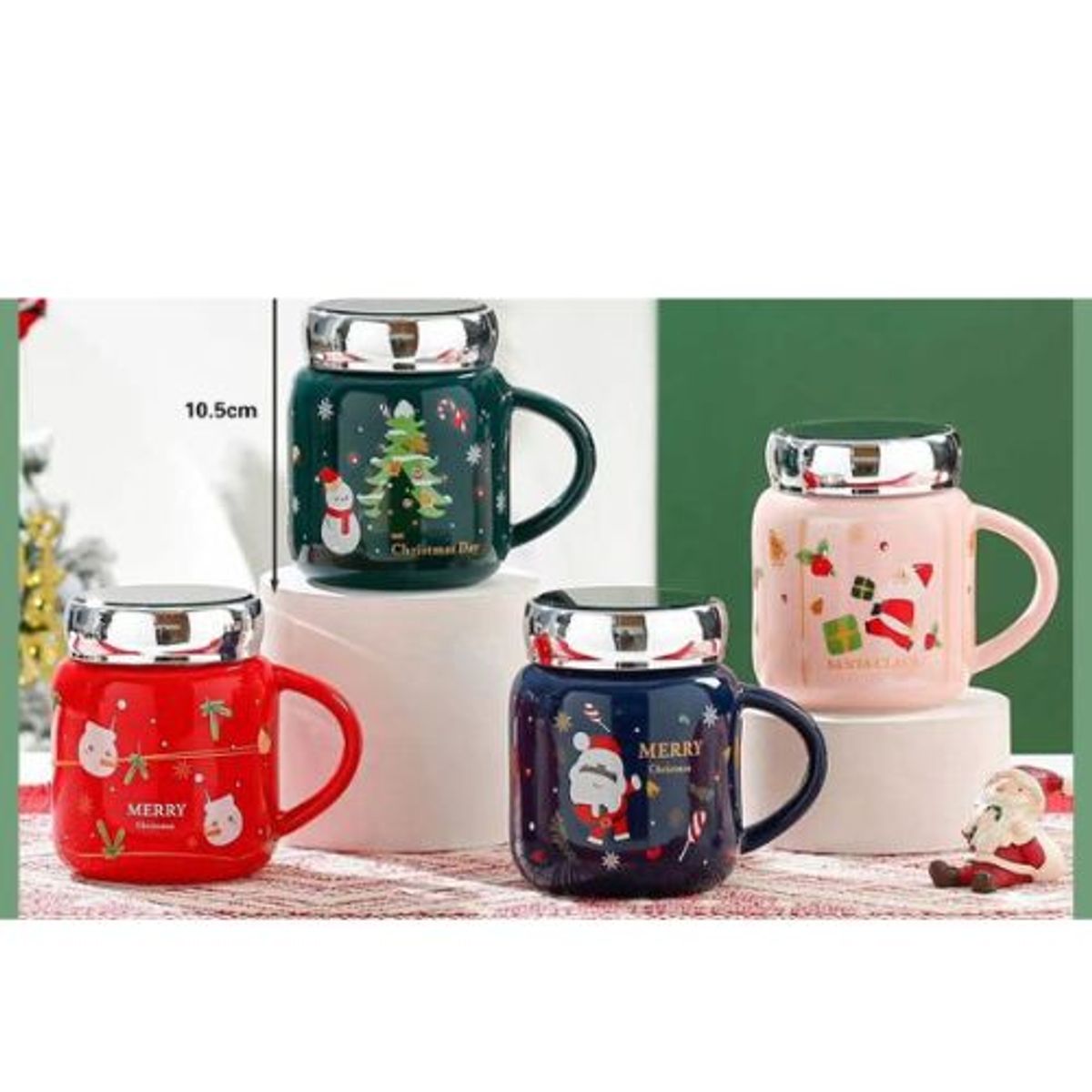 GENERICO - TAZAS CON TAPA NAVIDEÑAS 400ML