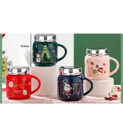 GENERICO - TAZAS CON TAPA NAVIDEÑAS 400ML