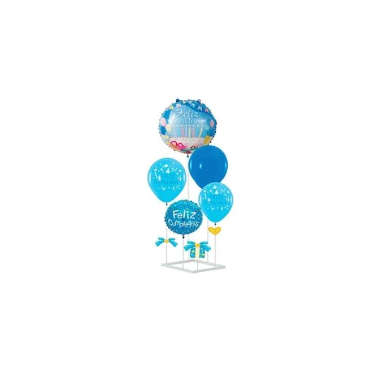 GENERICO - Set de globos feliz cumpleaños azul con base 6pcs