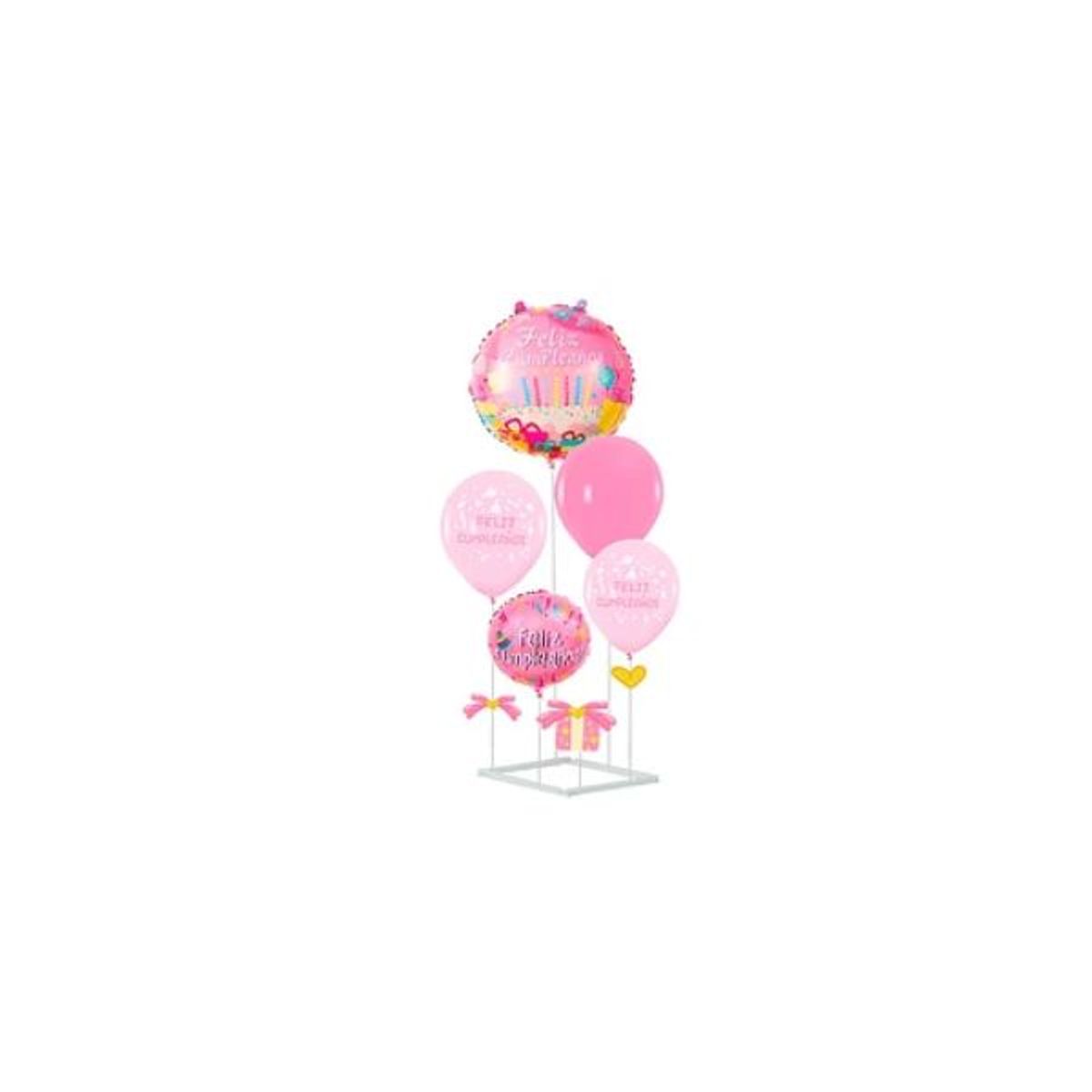 GENERICO - Set de globos feliz cumpleaños rosa con base 6pcs