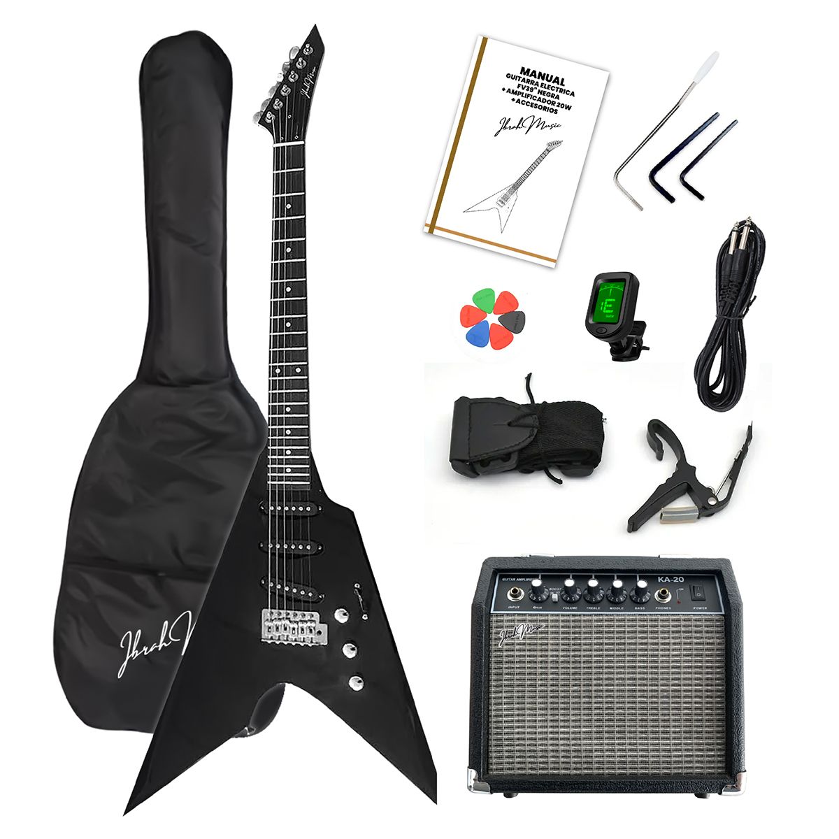 IBRAH - Guitarra Electrica Flying V 39" Ibrah Music Amplificador 20W