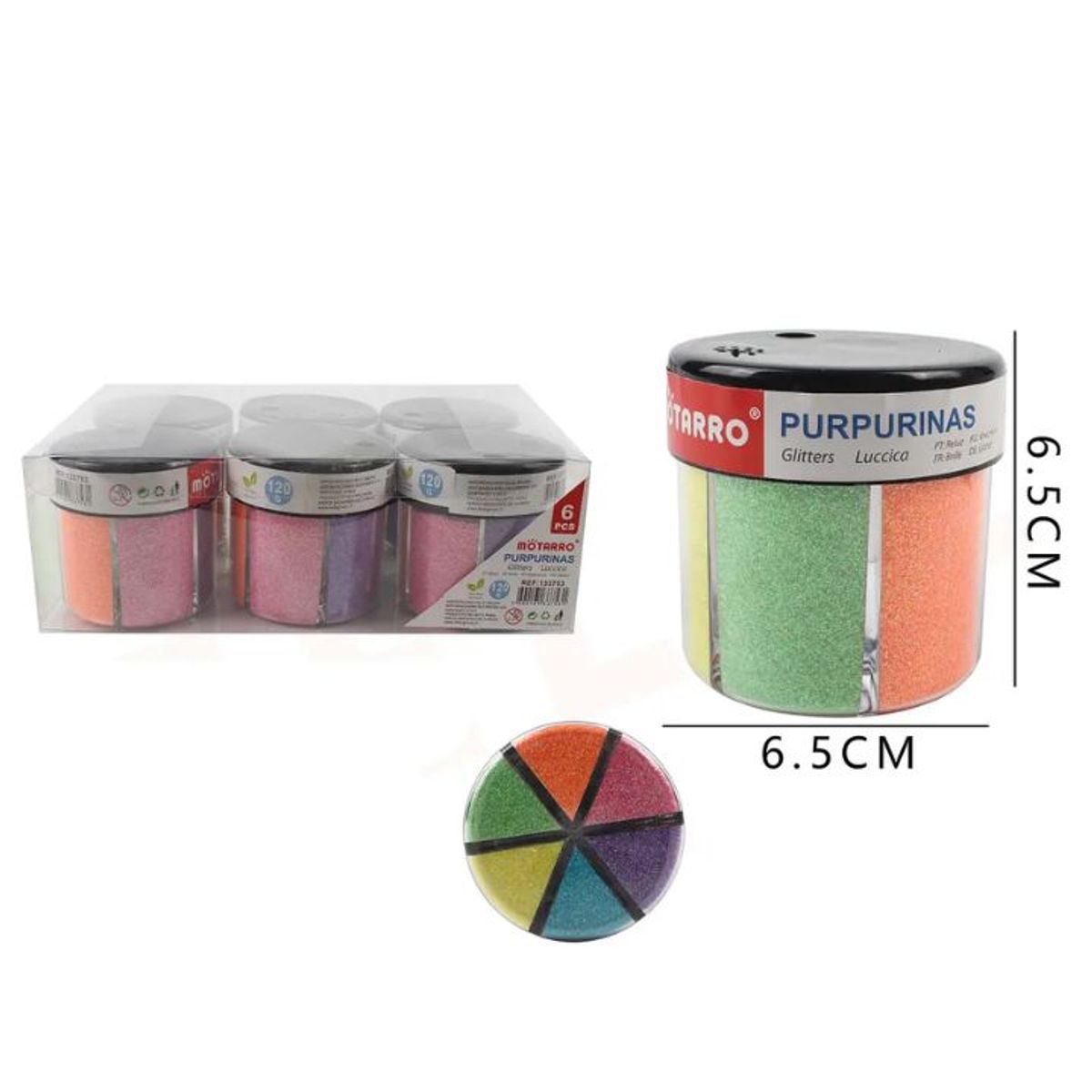GENERICO - Brillantina O Escarcha 6 Colores Fosforecente 65x65mm