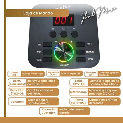 Imagen 2 del producto Bateria Electrica Profesional MIDI Music 12 Piezas + Sillin + Baquetas