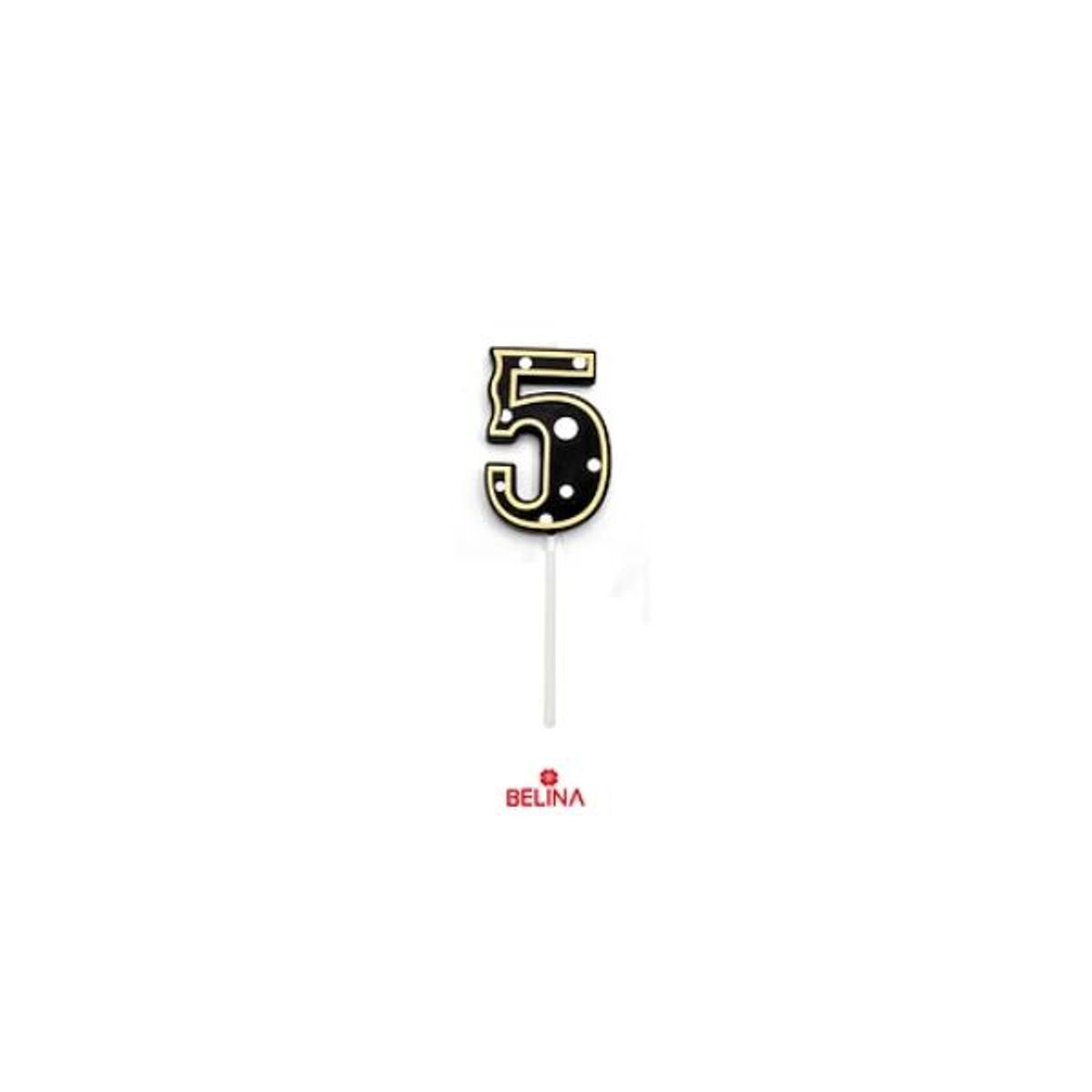 GENERICO - Vela numero 5 con fondo negro y puntos blancos