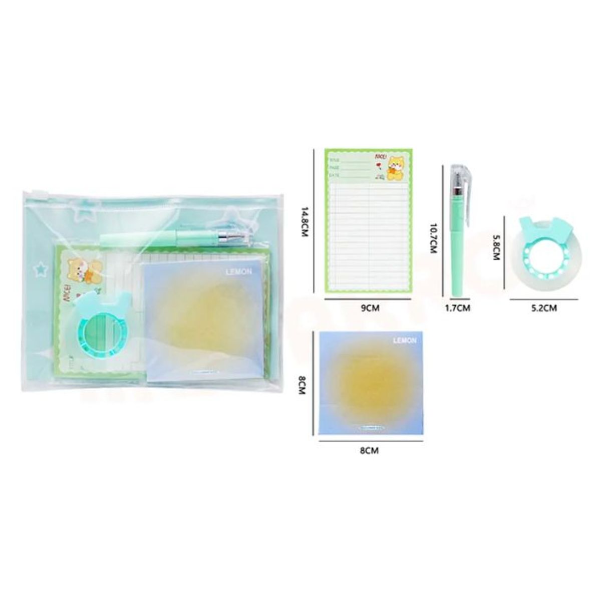 GENERICO - Kit Papelería Verde Pastel 14x9cm