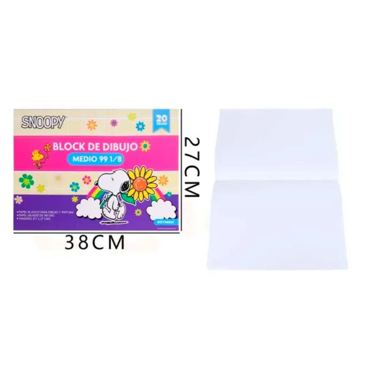 GENERICO - Block de dibujo Medio 99 1/8 Snoopy Rainbow 20Hj 38x27cm