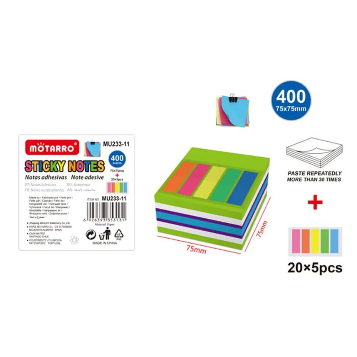 GENERICO - Set de Notas Adhesivas v3 20x5pcs+400pcs 7x7cm