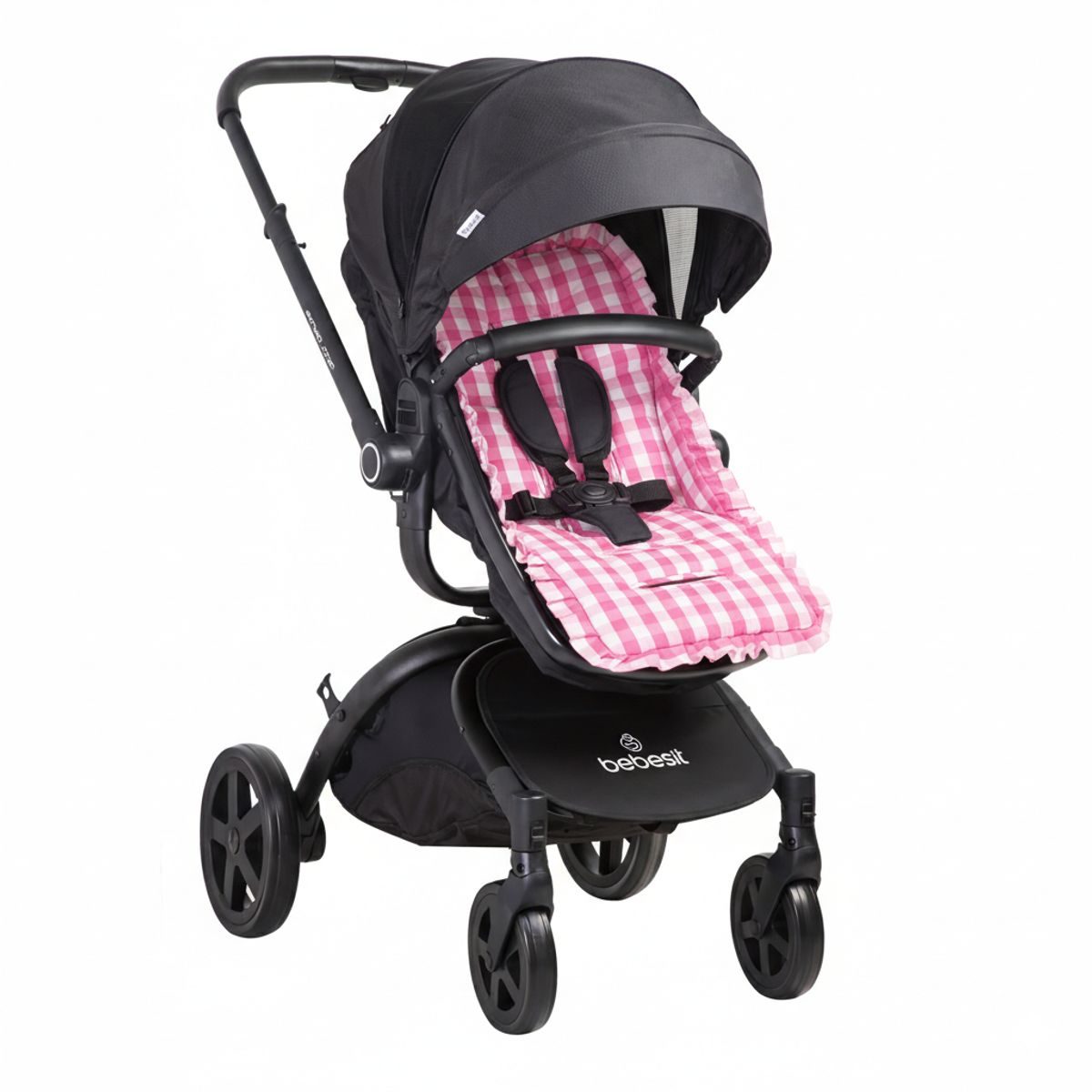 BEBESIT - Cojín Universal Coche Paseo Diseño Cuadros Rosado 40 x 80 cm