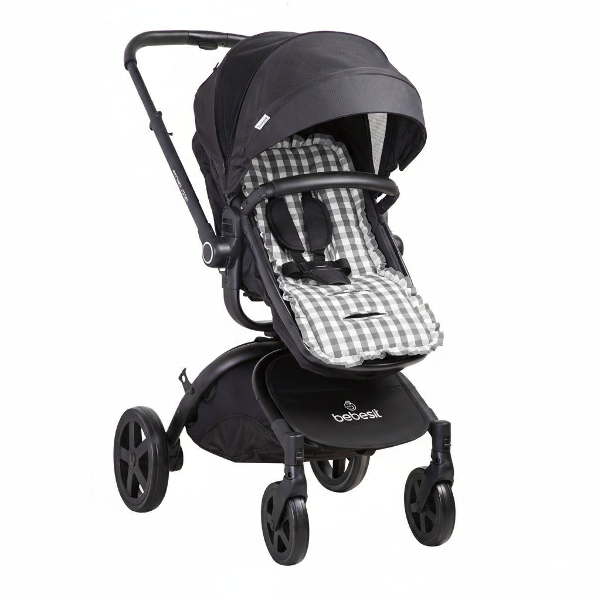BEBESIT - Cojín Universal Coche Paseo Diseño Cuadros Gris 40 x 80 cm
