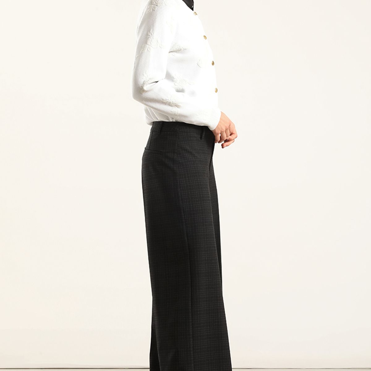 LIOLA - Pantalon Ancho Cuadros Fantasia, Negro Liola