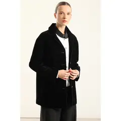LIOLA - Chaqueton Gabardina Efecto Terciopelo, Negro