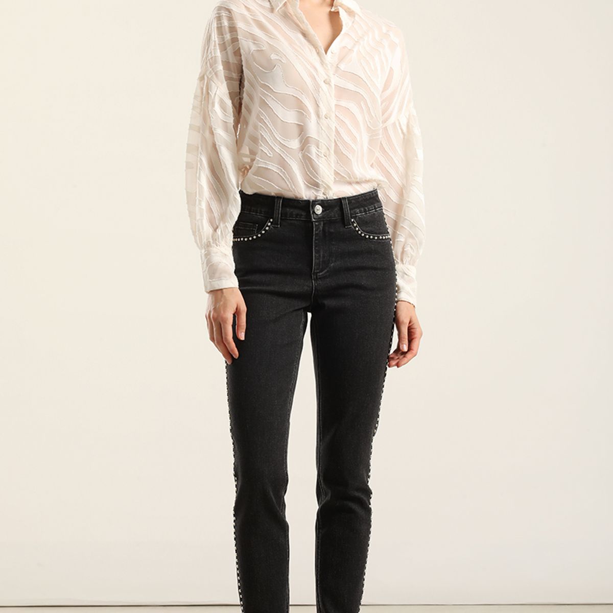 LIOLA - Jeans Skinny, Tiro Medio, Negro Liola