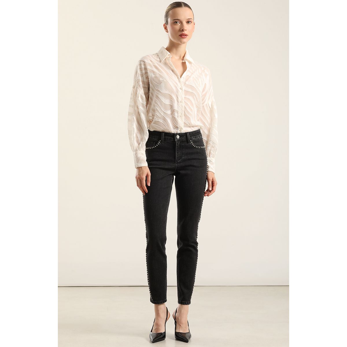 LIOLA - Jeans Skinny, Tiro Medio, Negro Liola