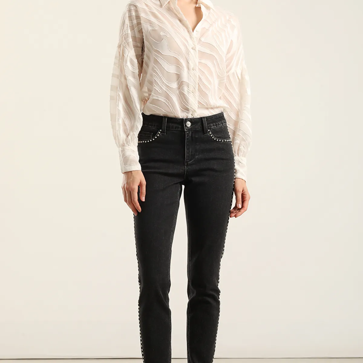 LIOLA - Jeans Skinny, Tiro Medio, Negro Liola