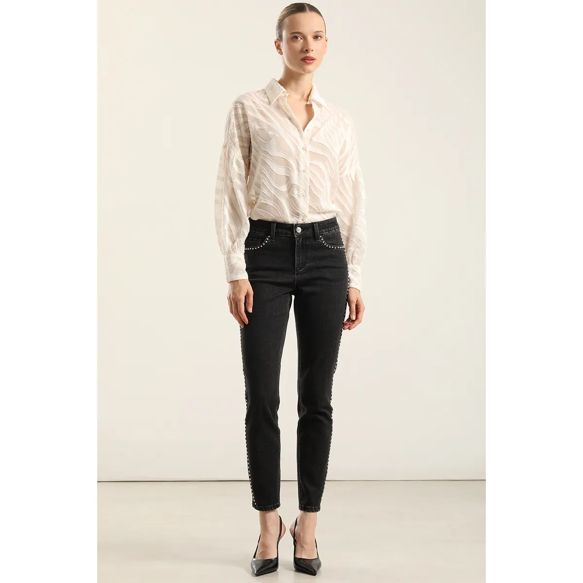 LIOLA - Jeans Skinny, Tiro Medio, Negro Liola