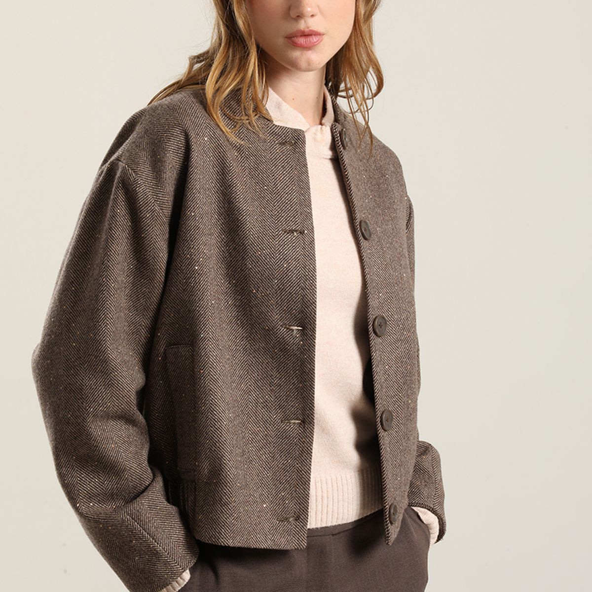 LIOLA - Chaqueta Bomber Micro Lentejuelas, Cafe Liola