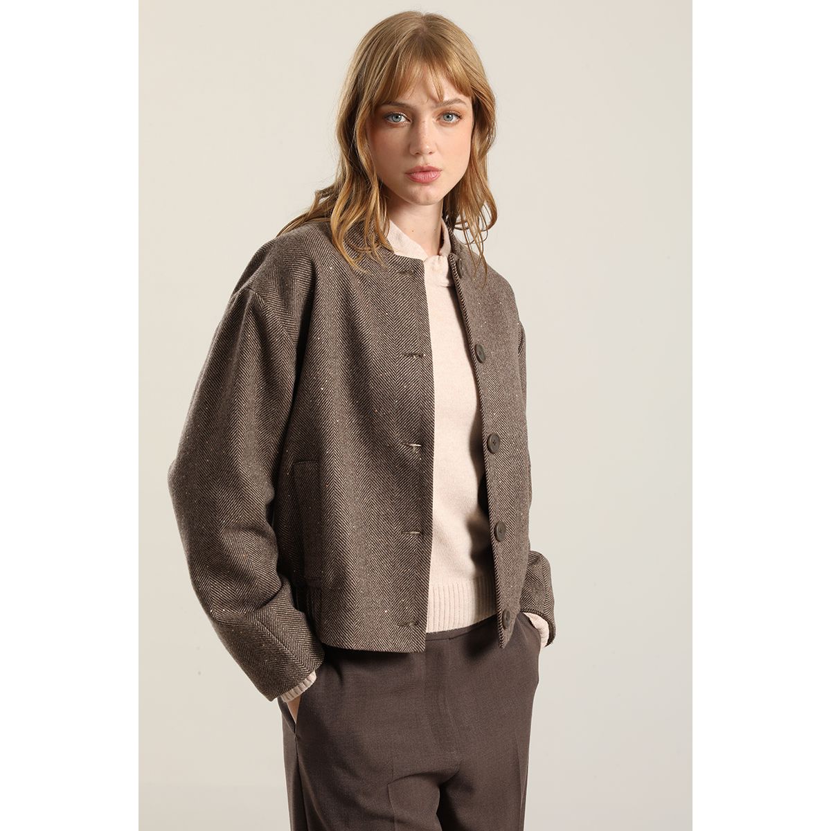 LIOLA - Chaqueta Bomber Micro Lentejuelas, Cafe Liola