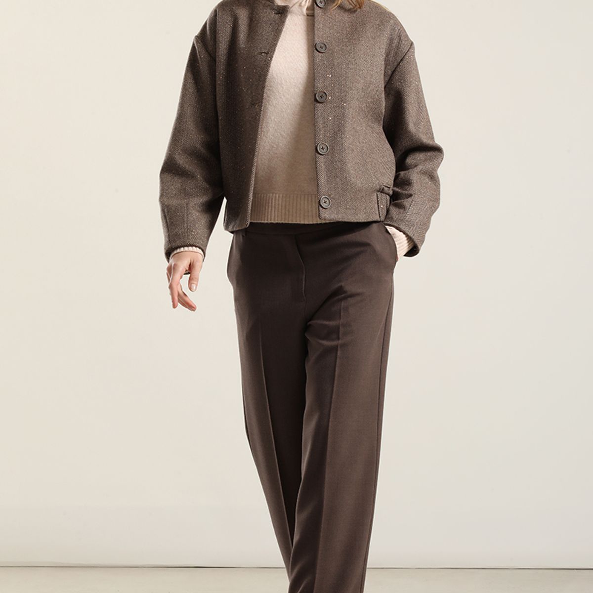 LIOLA - Chaqueta Bomber Micro Lentejuelas, Cafe Liola