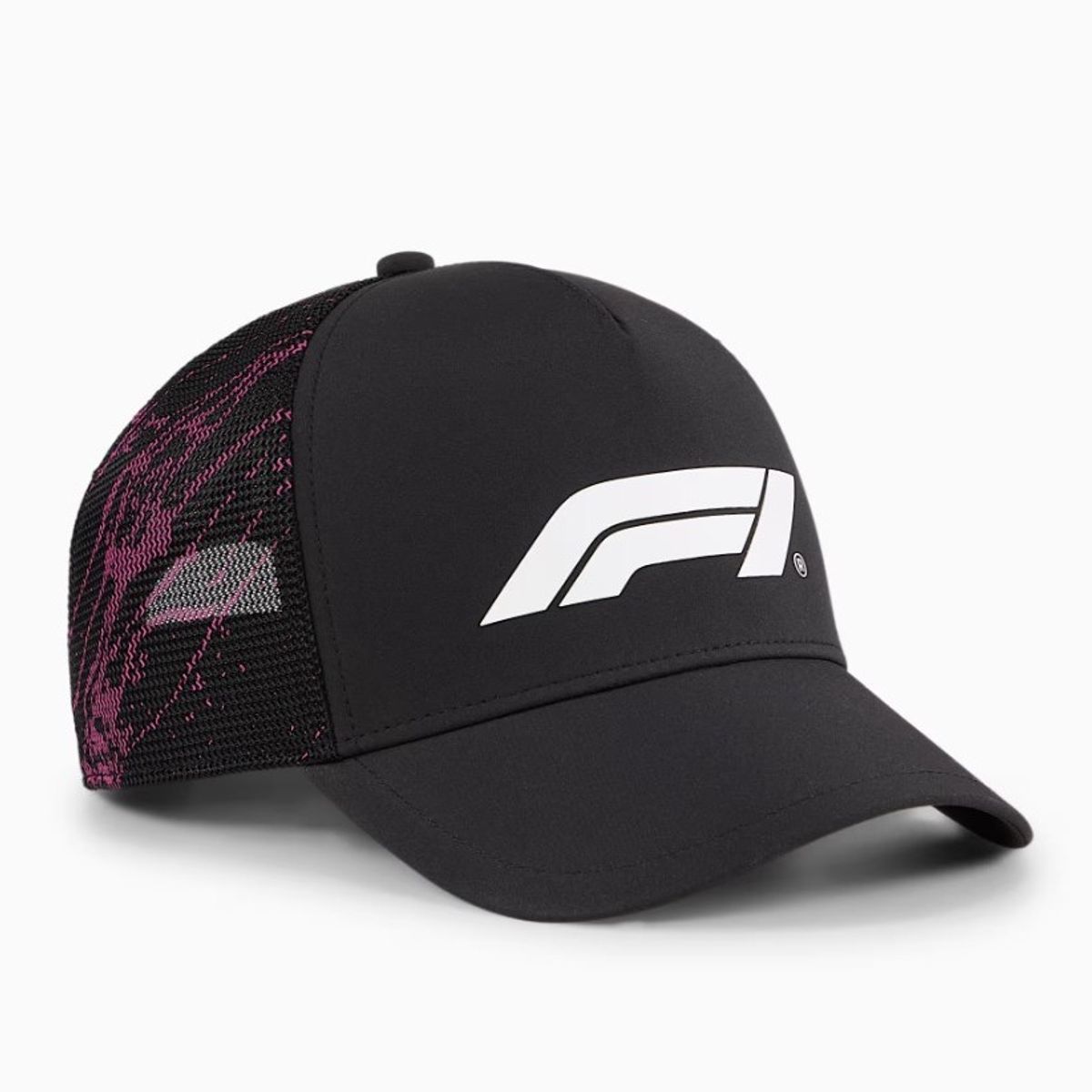 PUMA - Gorro Puma Oficial Formula 1 Logotipo F1 Negro Splash Rosa 2025