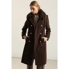 LIOLA - Abrigo Cuello Piel, Muflon Chocolate