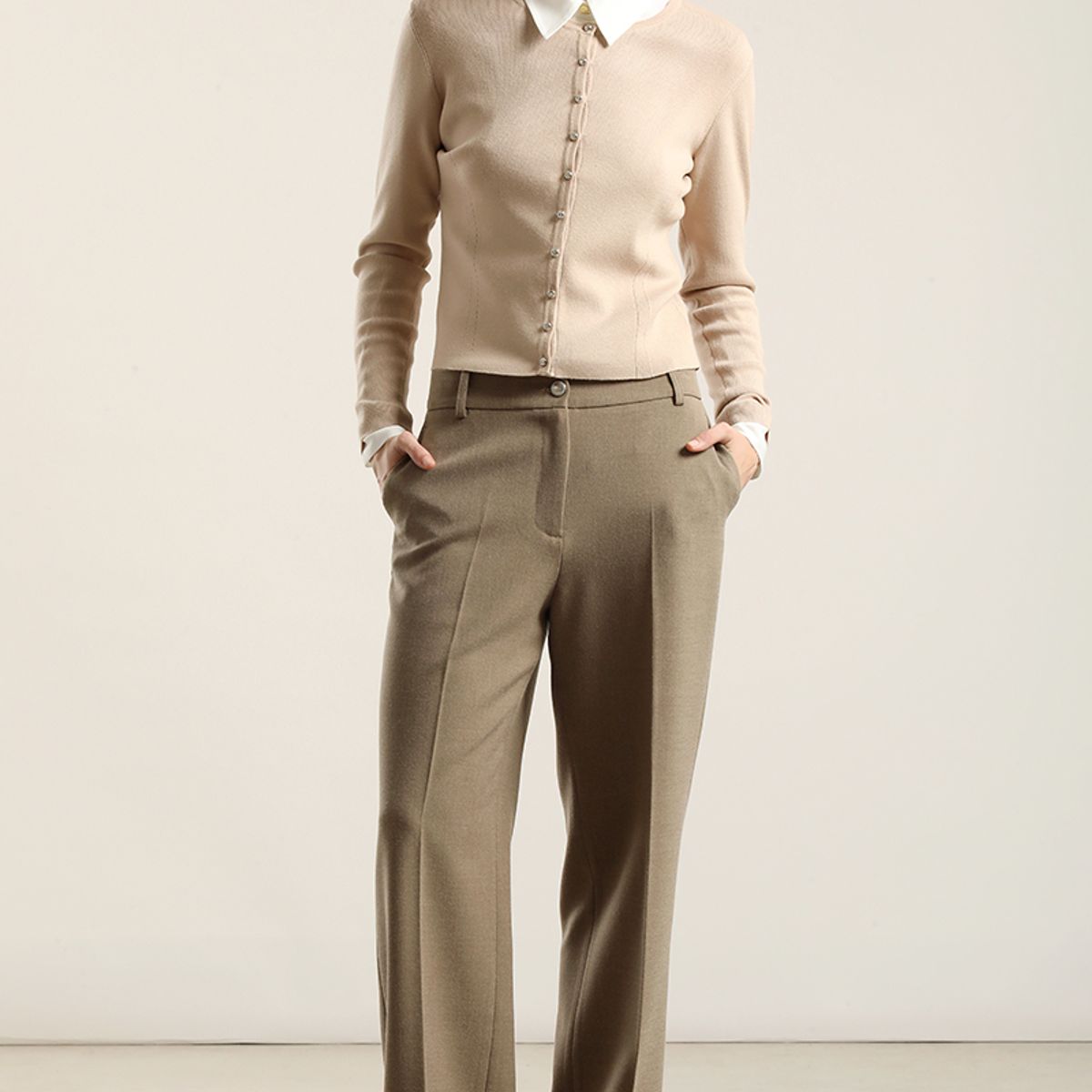 LIOLA - Pantalon Sastre Fantasia Melange, Beige Liola