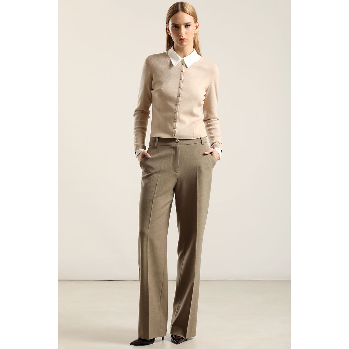 LIOLA - Pantalon Sastre Fantasia Melange, Beige Liola