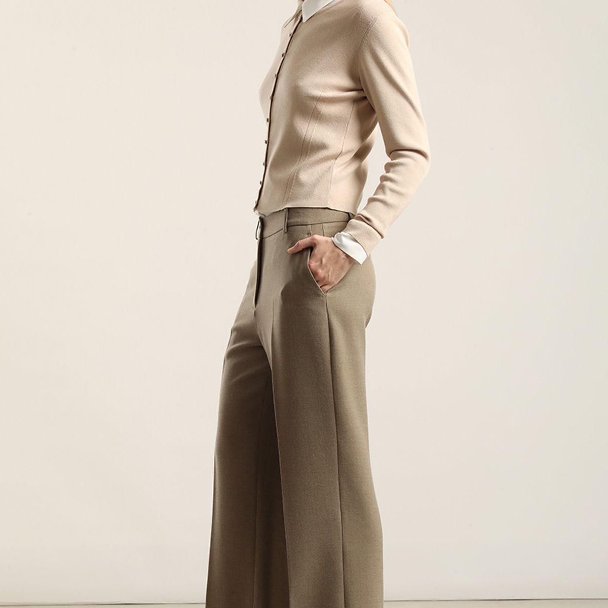 LIOLA - Pantalon Sastre Fantasia Melange, Beige Liola