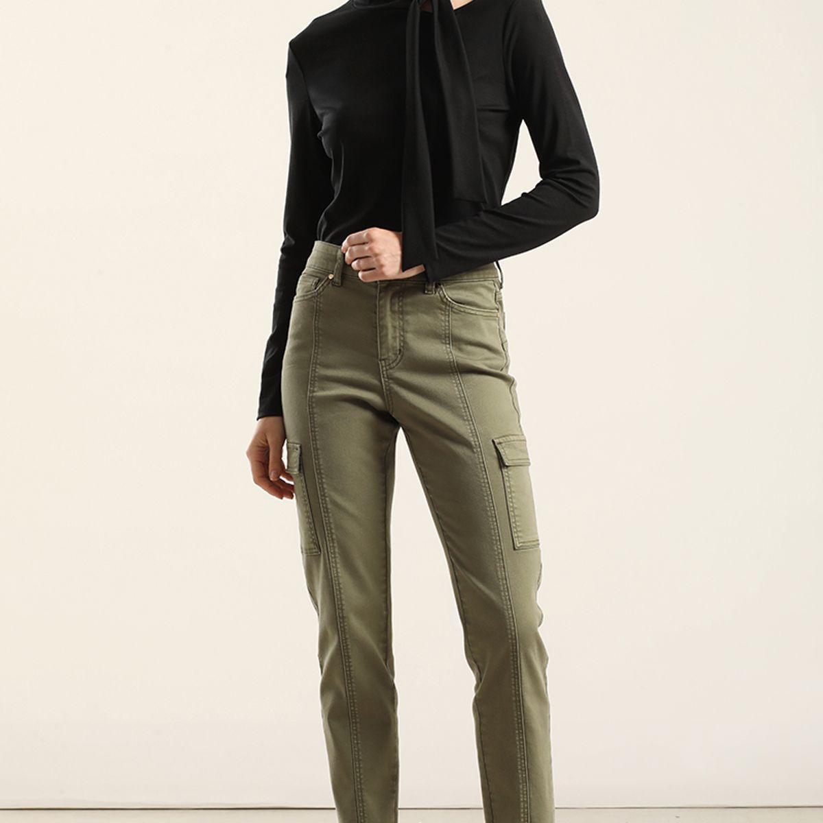 LIOLA - Jeans Color Skinny Cargo, Militar Liola