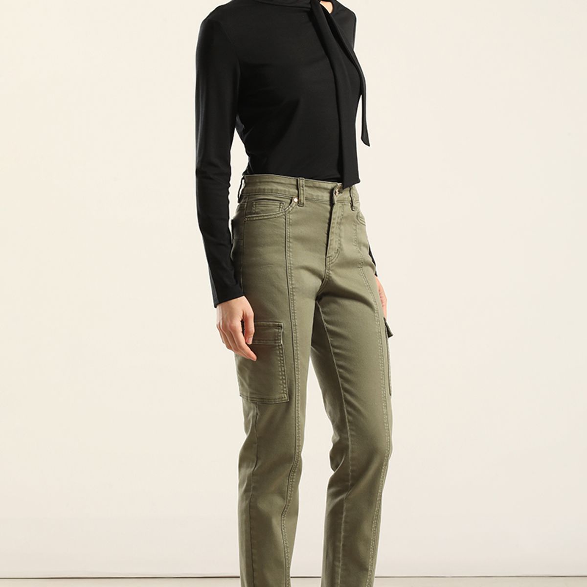 LIOLA - Jeans Color Skinny Cargo, Militar Liola